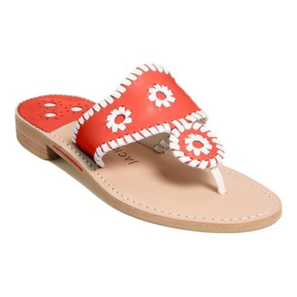 Jack Rogers Shoes - NWT Jack Rogers Fire Red & White Flat Leather Sandal Women’s Size 7